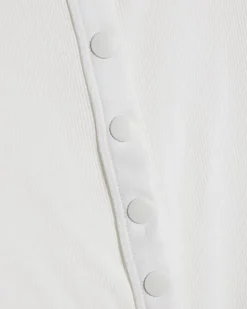 White Long Sleeve Ribbed Popper Top