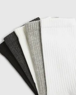 White Mixed Ribbed Tube Pack Of 5 Socks