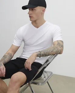 White Muscle Fit Essential V Neck T-Shirt