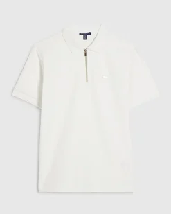 White Muscle Fit Textured Zip Polo Shirt