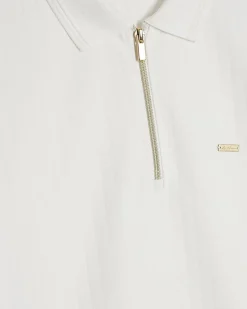 White Muscle Fit Textured Zip Polo Shirt