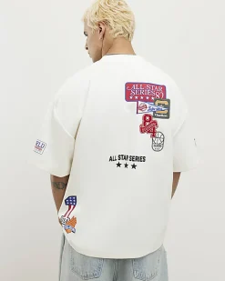 White Oversized Fit Badging Graphic T-Shirt