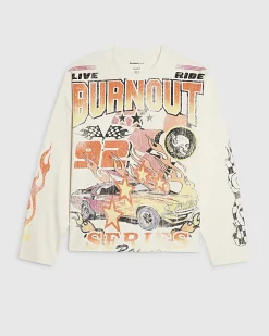 White Oversized Fit Burnout Car T-Shirt
