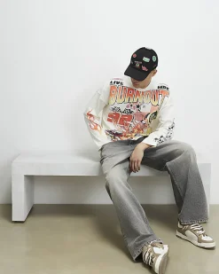 White Oversized Fit Burnout Car T-Shirt