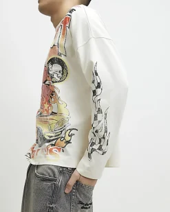 White Oversized Fit Burnout Car T-Shirt