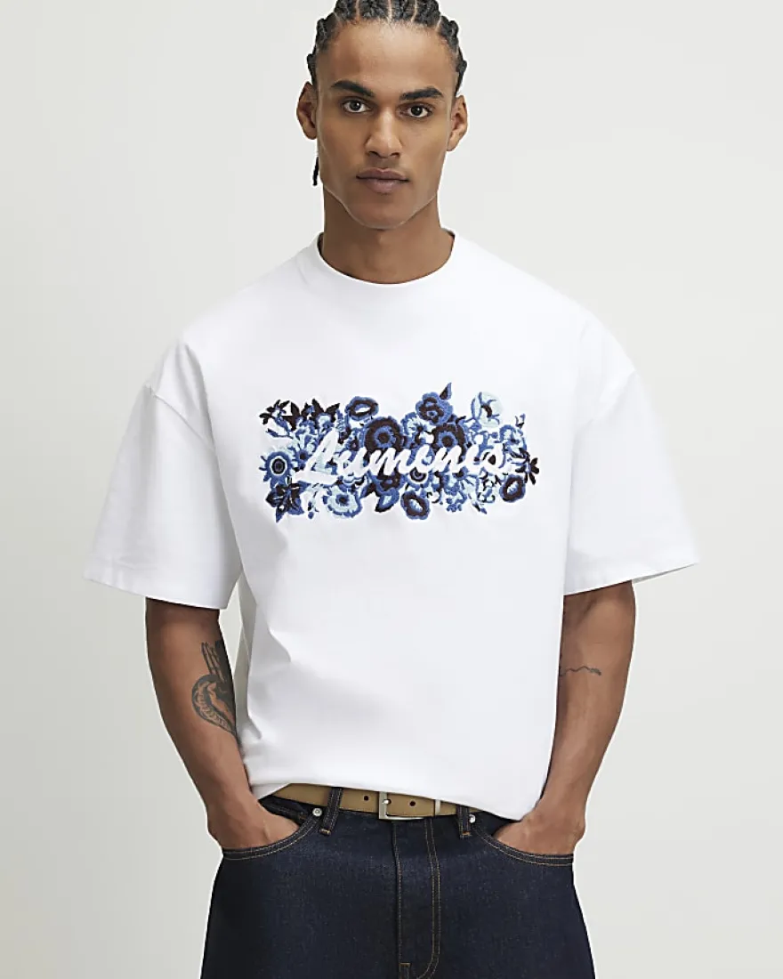 White Oversized Fit Floral Luminis T-Shirt
