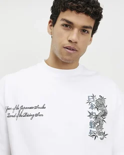 White Oversized Fit Lightweight Print T-shirt