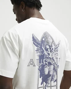 White Oversized Fit Midweight Print T-shirt