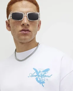 White Oversized Fit Midweight Print T-Shirt