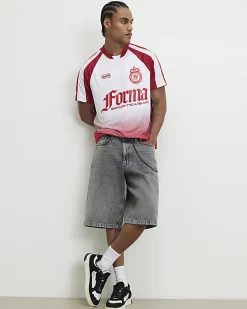 White Oversized Fit Ombre Football T-Shirt