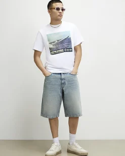 White Oversized Speed Boat Graphic T-Shirt