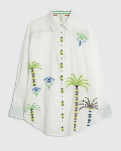 White Palm Tree Embroidered Shirt