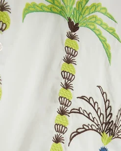 White Palm Tree Embroidered Shirt