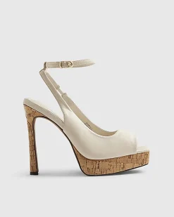 White Peep Toe Platform Heeled Sandals