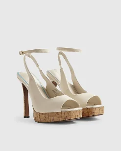 White Peep Toe Platform Heeled Sandals