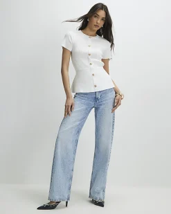 White Peplum Ribbed Knitted Top