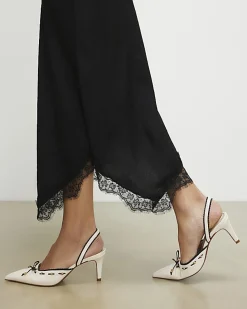White Piped Bow Slingback Court Heels