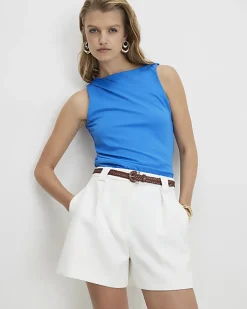 White Plaited Belt Tailored Shorts