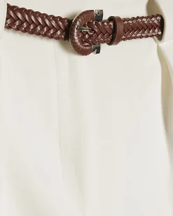 White Plaited Belt Tailored Shorts