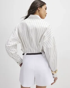 White Plaited Belted Shorts