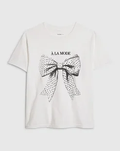 White Polka Dot Bow Fitted T-shirt