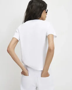 White Polka Dot Bow Fitted T-shirt