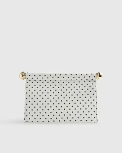 White Polka Dot Metal Handle Clutch Bag