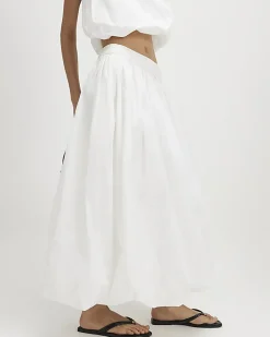 White Poplin Bubble Hem Skirt