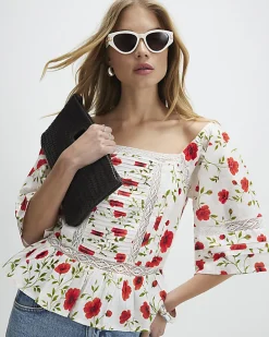 White Poppy Print Blouse