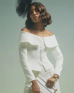 White Premium Structured Bardot Jacket