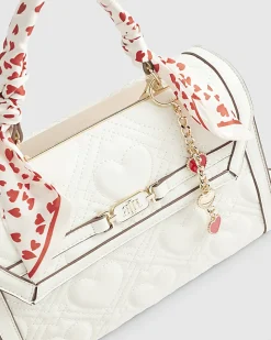 White Quilted Heart Charm Tote Bag Bundle