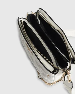 White Quilted Monogram Cross Body Bag