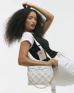 White Quilted Monogram Cross Body Bag
