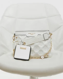 White Quilted Monogram Cross Body Bag