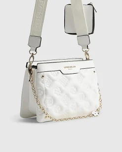 White Quilted Monogram Cross Body Bag