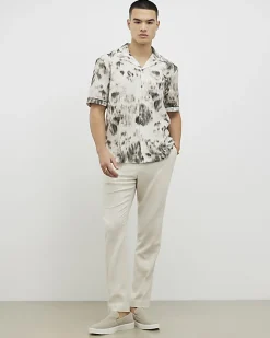 White Regular Fit Animal Print Revere Shirt