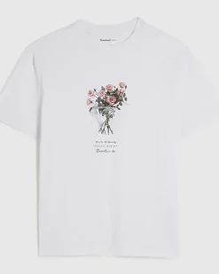 White Regular Fit Flower T-Shirt