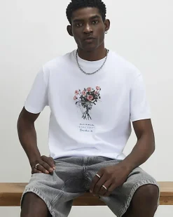 White Regular Fit Flower T-Shirt