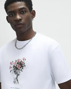 White Regular Fit Flower T-Shirt
