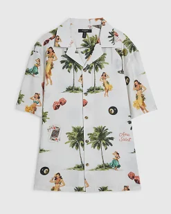 White Regular Fit Hula Hawaiian Shirt