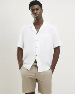 White Regular Fit Linen Blend Revere Shirt