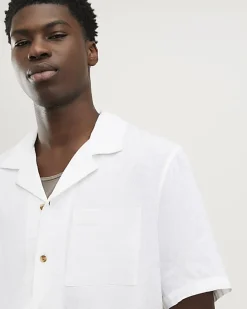 White Regular Fit Linen Blend Revere Shirt