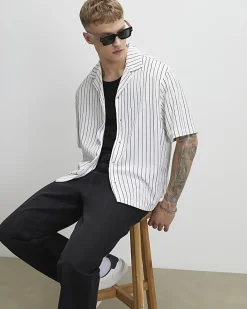 White Regular Fit Pinstripe Textured Shirt
