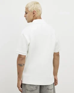 White Regular Fit Textured Polo Top