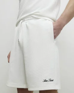 White Regular Fit Textured Shorts