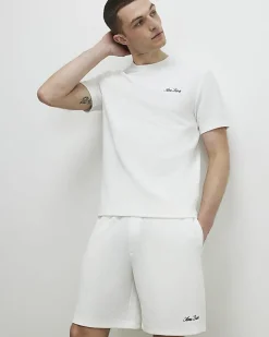 White Regular Fit Textured Shorts