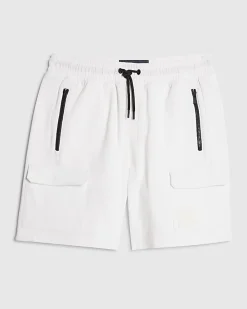 White Regular Fit Textured Cargo Shorts