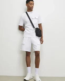 White Regular Fit Textured Cargo Shorts