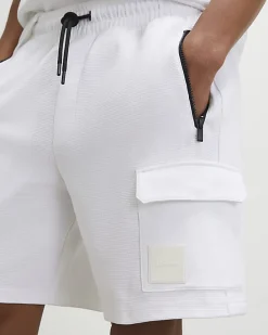 White Regular Fit Textured Cargo Shorts