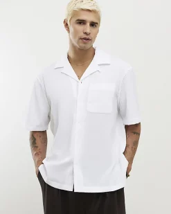 White Regular Fit Textured Short Sleeve Shirt